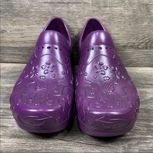 Dansko Pixie Purple Floral Emboss Poly Garden Clog